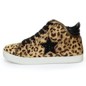 Steve Madden Women's Savior Fashion Sneaker Leopard Print Calf Hair Bling Star 7